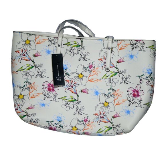 NWT International Concepts White Floral Tote Bag & Pouch Set INC Shoulder Purse - Picture 3 of 8